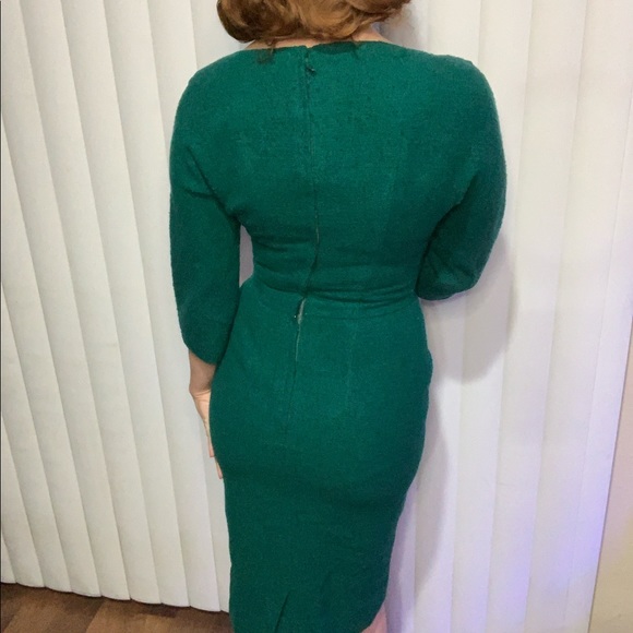 Vintage Emerald Green Joan Mad Men 1950s 3/4 Sleeve Dress - Picture 2 of 12